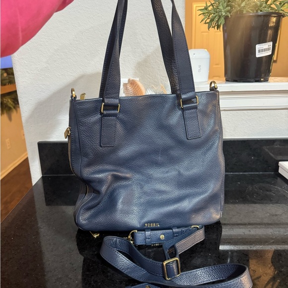 Fossil Dark Blue Leather Shoulder Bag - Picture 3 of 15